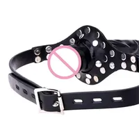 Produit phare : Godemiché double tête réglable en cuir avec harnais pénien et morsure buccale, pour bondage SM lesbien