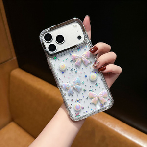 Gradient Seashell <b>Bow</b> Butterfly Mobile Phone case for iPhone 17 16 15 Pro Max Beads iridescent shell Rainbow Ombre back Cover - Product Image 5