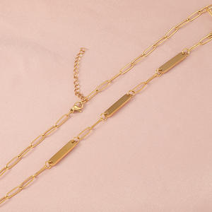 简单光滑DIY激光雕刻回形针项链长条空白吊坠几何不锈钢18k镀金项链 - Product Image 3