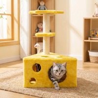 Arbre à chat de luxe écologique avec tunnel, 2 niveaux, en panneau de particules durable, résistant aux griffures, anti-déchirure, facile à assembler