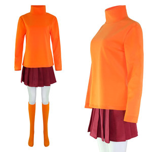 Anime <span class=keywords><strong>Velma</strong></span> Cosplay uniforme Falda corta uniforme naranja mujer naranja calzado Rok superior Halloween fiesta carnaval conjunto - Product Image 3