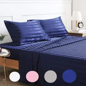bett blatt branded design Suppliers-Navy Blue Bed Sheet Sets 1800 Thread Count Comfortable Sabanas Designer Bedding Brand Bed Sets Kings Size Luxury