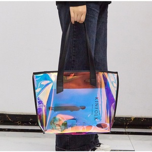 Custom logo clear Ladies Shopping <strong>Bag</strong> Shiny Metallic Laser Pvc Tote Shoulder Handbag Women Holographic Transparent TPU Beach <strong>Bag</strong> - Product Image 3