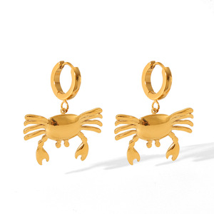Pendientes de aro con diseño de cangrejo en acero inoxidable chapado en oro de 18K, temática oceánica, impermeables, no se decoloran, joyería delicada para mujer, para fiestas y uso diario. - Product Image 6