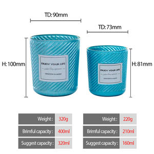 Frasco de Vidrio para Velas Vacío LANGXU Azul y Mabe, Personalizado, con Relieve, 7oz 11oz 15oz, con Tapas, Superficie Azul con Relieve Curvo - Product Image 4