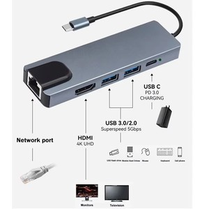 5-in-1 <span class=keywords><strong>USB</strong></span> <span class=keywords><strong>C</strong></span> <span class=keywords><strong>HUB</strong></span> Docking Station Adapter cho máy tính xách tay <span class=keywords><strong>USB</strong></span> 3.1 Type-<span class=keywords><strong>C</strong></span> <span class=keywords><strong>Hub</strong></span> 4k RJ45 PD 100W 100Mbps <span class=keywords><strong>Ethernet</strong></span> cho <span class=keywords><strong>Ethernet</strong></span> hỗ trợ - Product Image 2