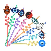 Breloques en paille de verre rose bleu mauvais œil cœur en verre pvc paille couvercle topper charms