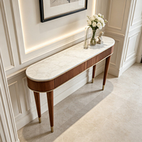 Tables consoles de luxe cannelées en noyer, vente en gros d'usine, table d'entrée moderne avec plateau en marbre pour salon, hôtel, villa
