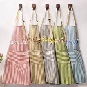 Personalized Cotton-Linen Blend Durable Eco-Friendly Lightweight Ruffle Striped Sanitary Bib <b>Apron</b> <b>Pockets</b> Women Customizable - Product Image 2