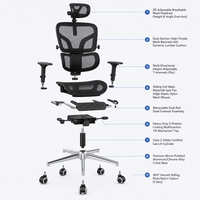 Chaise de bureau ergonomique en maille avec appui-tête réglable, accoudoirs, hauteur réglable, pivotante, inclinable, base en métal, roulettes en PU pour la maison et le bureau
