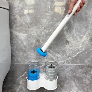 Brosse de toilette jetable Realida, brosse de nettoyage manuelle avec manche en plastique, lot de 14 recharges, brosse et gobelet pour toilettes - Product Image 1