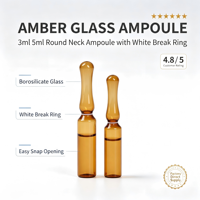 Ampoule en verre ambré 1ml 3ml 5ml, flacon en verre borosilicate à col rond, flacon vide à fermeture facile, vente en gros
