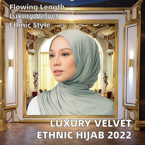 2022 New Style Luxury Plain <b>Silk</b> <b>Hijab</b> Ethnic Velvet Scarf China Summer Muslim Women Fashion Long Headscarf P.healthy - Product Image 2