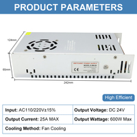 Convertidor ESann Nueva Versión 110V CA a 24V CC Fuente de Alimentación 12V 600W 25A Transformador Conmutador CC para Monitor LCD