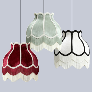 <span class=keywords><strong>Paralume</strong></span> per Lampada a Sospensione Rebecca Fatto a Mano con Frange, in Velluto di Lusso <span class=keywords><strong>Rosa</strong></span>, Rosso e Bianco, Facile Installazione - Product Image 2
