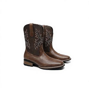 Botas Vaqueras Occidentales para Hombre, Talla Grande 16, Bordado Clásico, Estilo Biker Rockabilly, Tacón Cuadrado, para Todas las Temporadas - Product Image 1