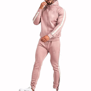 Chándal rosa con capucha para hombre, sudadera con cremallera completa y bolsillos laterales, ropa deportiva informal para otoño, poliéster transpirable - Product Image 3