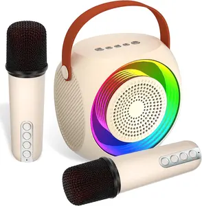 Mesin Karaoke Mini portabel pabrik Tiongkok dengan lampu kilat untuk Speaker Bluetooth dewasa dan anak-anak dengan 2 mikrofon nirkabel