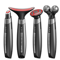 Appareil de beauté portable 4-en-1 à micro-courant pour le visage et le cou, avec thérapie thermique et rouleau de massage pour le lifting et le raffermissement, usage domestique