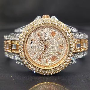 Luxury Men's Quartz <b>Watch</b> Full Diamond Gold Fashion Stainless Steel Band Double Calendar Gentlemen's Style Alloy Glass - Product Image 2