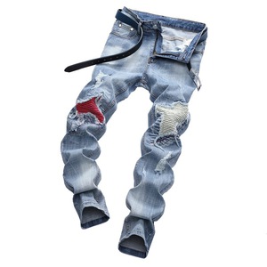 Pantalones vaqueros rasgados elásticos para <span class=keywords><strong>hombre</strong></span>, Jeans de talla grande, azul claro, para motocicleta, B827 - Product Image 4