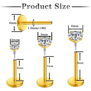 Boucles d'oreilles en acier inoxydable avec tige allongée, zircon et serti à griffes couleur or, bijoux de mode pour soirée, piercing - Product Image 2