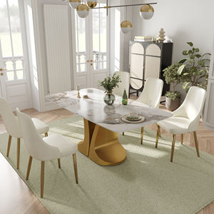Voxhome moderno di lusso rettangolo tavolo da pranzo con marmo Top <span class=keywords><strong>Color</strong></span> <span class=keywords><strong>oro</strong></span> Base mobili per la casa per la sala da pranzo - Product Image 3
