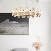 D23.6in luxe tout cuivre albâtre lustre moderne suspendu en laiton marbre naturel LED suspension cuisine salon chambre lumière