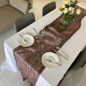 90*300CM Anpassbare Knittergaze-Tischdecke mit Einfarbigem Muster für Hochzeit, Geburtstag, Party und Feiern - Product Image 2