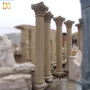 理想的な芸術ベージュ石彫刻柱屋内装飾ベージュトラバーチン大理石丸い柱
