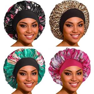 Gorro de satén personalizado, paquete de 4 gorros grandes con banda elástica suave para el cuidado del cabello de las mujeres, para dormir en casa, para las cuatro estaciones - Product Image 1