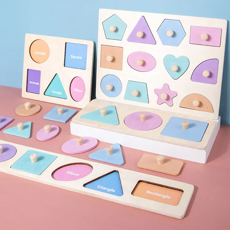 Jouet d'apprentissage de la forme de couleur, jouet graphique géométrique, Puzzle en bois Macaron couleur, planche à saisir de forme magnétique