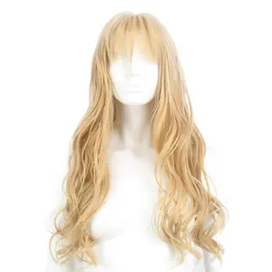 卸売ファッション新製品女性ブロンドウィッグヘアウィッグ前髪付き合成ロングカーリーモノフィラメントなしレースウィッグジェリーカール