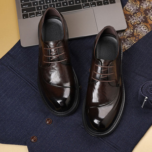 Chaussures pour hommes de style nouveau, chaussures en cuir décontractées pour affaires, avec semelles épaisses, en cuir véritable, respirantes, en cuir de vache. - Product Image 3