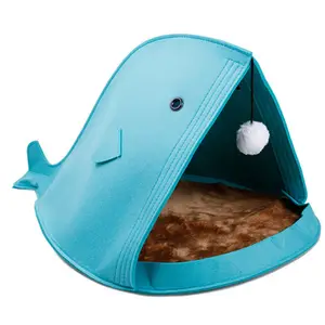 New Fashion Cute Foldable Cat Bed Felt Materials Shark Whale Felt Pet Cat House with Cushion