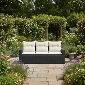 Garden <b>Sofa</b> <b>Set</b> Black With Cream Cushions UV Resistant PE Rattan Outdoor Furniture Contemporary Design Waterproof - Product Image 2