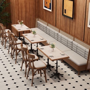 Ensemble de mobilier de <span class=keywords><strong>restaurant</strong></span> et de bar : canapé, banquette, table et chaises, en bois massif, style commercial classique <span class=keywords><strong>chinois</strong></span>, avec plateau en marbre et structure métallique, pour <span class=keywords><strong>salon</strong></span> de bar, confortable - Product Image 3