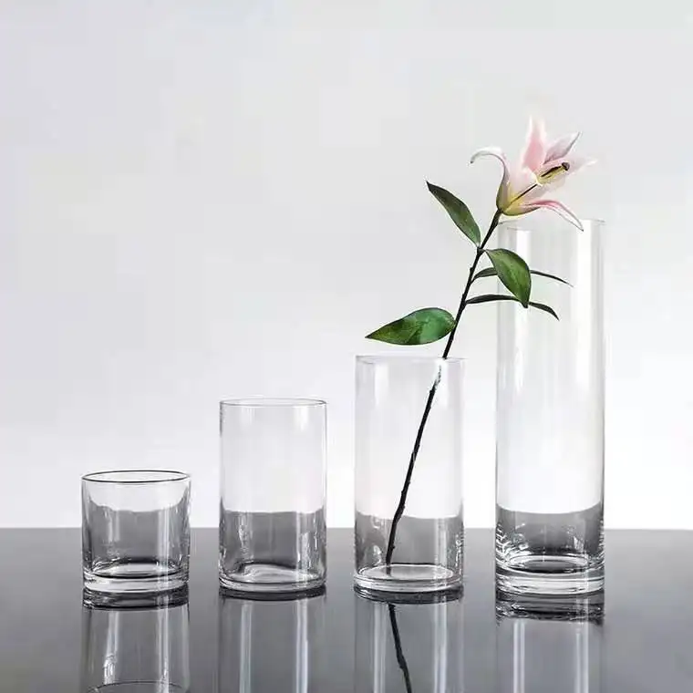 Factory Supplies Houseware Clear Elegant Cylinder Customized Glass crystal Vase For flowers Decoration