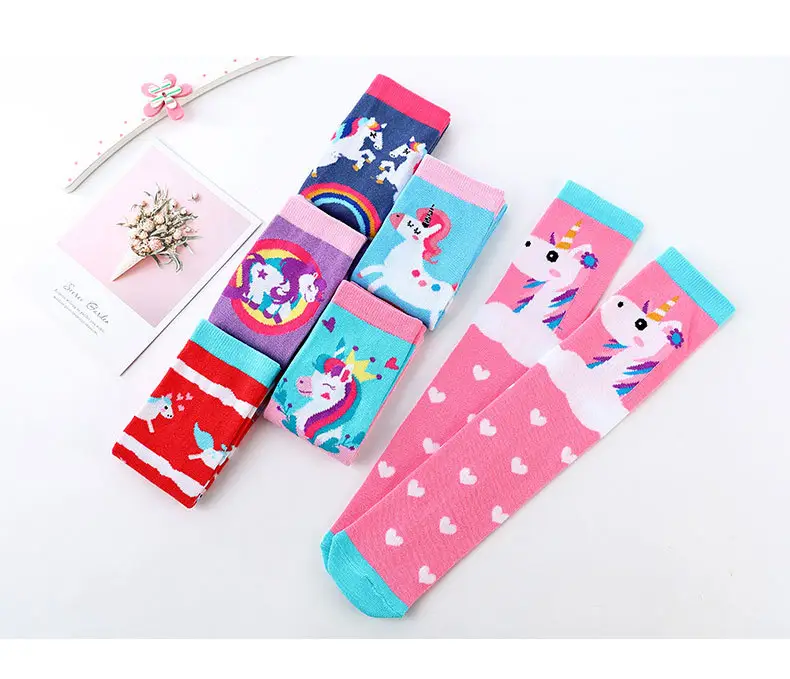 Cute Cartoon Animal Kids Girls Long Boot Socks Stockings Warm Cotton Flamingo Fox Unicorn Kids Girls Knee high Socks