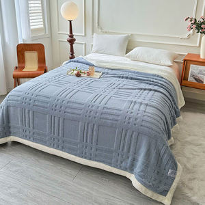 Manta Con <span class=keywords><strong>patron</strong></span> a Cuadros Grand damier Double couche Taflon Polaire bords tournés Couvertures Super king Queen Size Nap Blanket - Product Image 3
