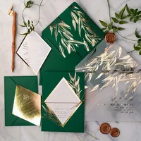 Embalagem de papel do vellum do luxo do ouro, embalagem para o convite do casamento da folha de ouro com envelope e selo da cera
