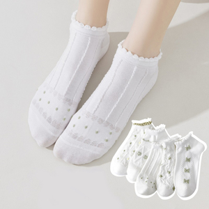 ถุงเท้าคลุมข้อเท้าแบบบางสำหรับ<span class=keywords><strong>ผู้หญิง</strong></span>ถุงเท้าผ้าฝ้ายสีขาวสีเขียวขอบระบายอากาศได้ดี - Product Image 3