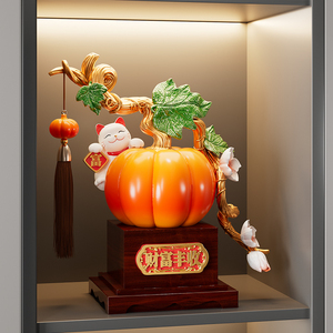 Ornement Citrouille Chat Porte-Bonheur Sculpture Dorée Fortune en Vigne pour Étagère de Salon Cadeau de Pendaison de Crémaillère - Product Image 3