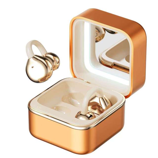 Clip on OWS Earbuds ENC Clear Call LED Breathing Light Mirror Shell Open Ear Wireless Headphones