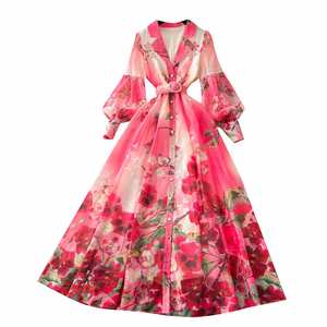 Vestido Midi Tipo Blazer con Cuello de Solapa para Mujer, Invierno 2024, Manga Farol, Estampado, con Encaje, Color Rojo - Product Image 5