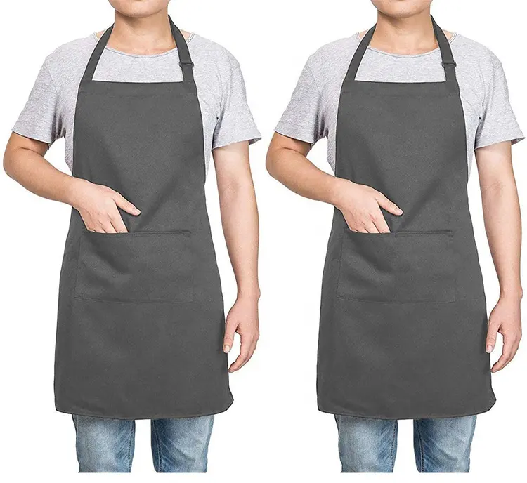 Ayarlanabilir bulaşık makinesi önlük özel Logo pamuk Polyester saf renk siyah pişirme gıda önlükleri mutfak adam kadın bahçe önlüğü şef