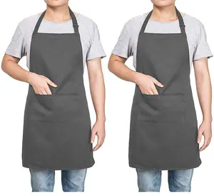 Ayarlanabilir özel baskı logosu tasarım pamuk Polyester saf renk siyah pişirme gıda adam kadın bahçe önlüğü şef mutfak önlüğü