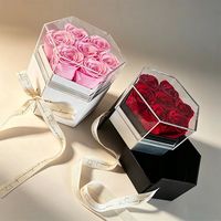 Rose éternelle P-2 dans une boîte à bijoux roses conservées durent plus d'un an véritable rose avec collier en forme de coeur pour elle