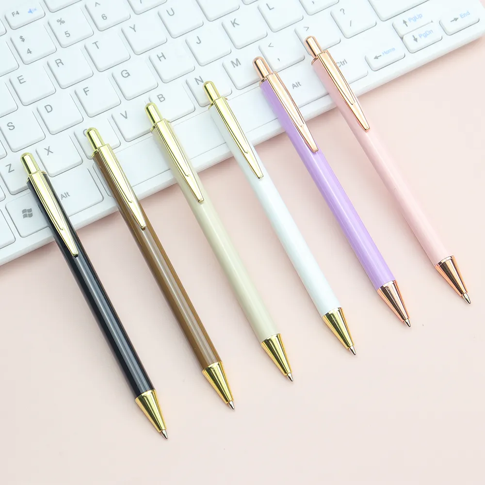 Ins สไตล์ Beatiful สีอ่อนคลิกโลหะบอลปากกาการถ่ายเทความร้อนม้วนพิมพ์ Oem ออกแบบปากกา
