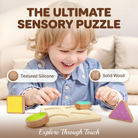 Mainan Edukasi Sensorik Bentuk Geometris Kayu Silikon Montessori Desain Baru Bebas BPA Balok Bertekstur untuk Bayi